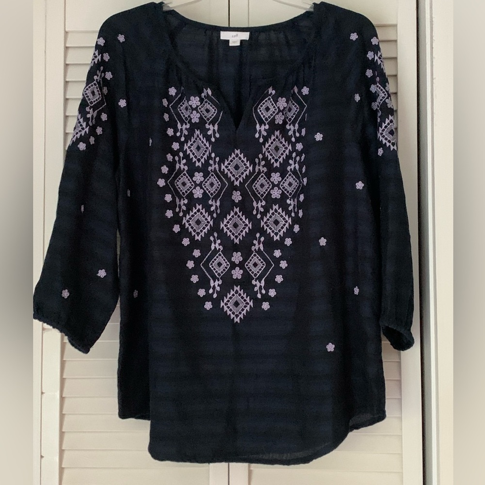J. Jill small navy blue embroidered peasant blouse